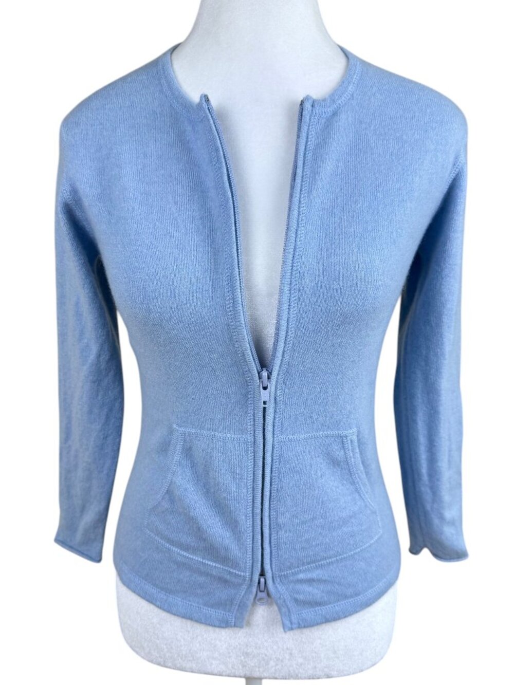 Autumn Cashmere Fitted Cardigan Sweater Light Blue Zip Front (S)